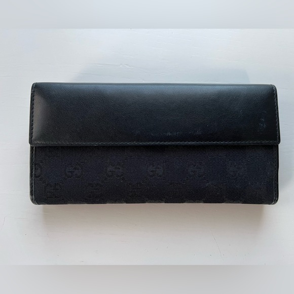 AUTHENTIC Gucci Black GG Canvas & Leather Heart Continental Wallet - Picture 6 of 7